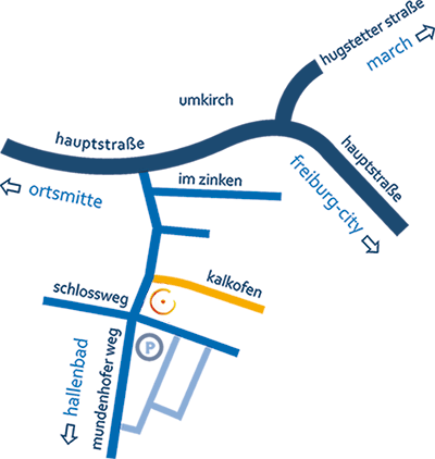 Anfahrtsplan: Die Praxis befindet sich an der Südost-Ecke Mundenhofer Weg, Kalkofen.